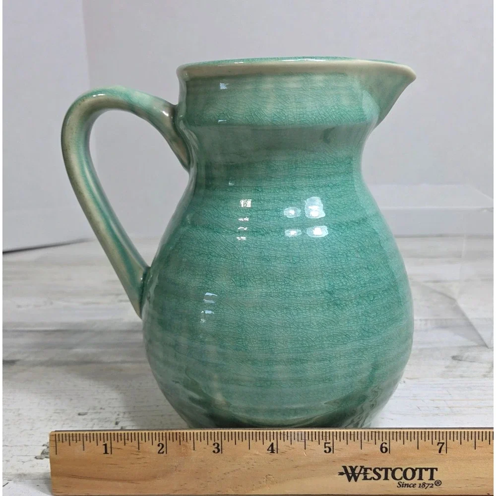 JARS France Tourron Jade Green Crackle Glaze Stoneware Ceramic Pitcher Jug 56oz